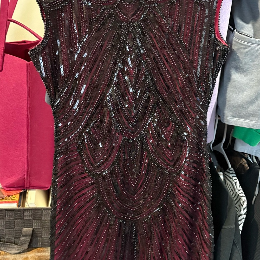 Elegant Burgundy Beaded Dress